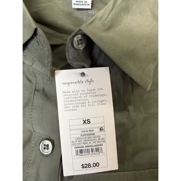 A New Day Womens XS Olive Green Utility Button Down Shirt Long Sleeve NWT.,. - Image 3