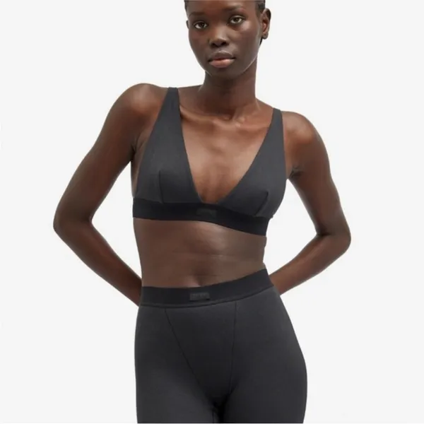 Skims Women's Soot Cotton Rib‎ Plunge Adjustable Bralette Size L NWT - Image 7