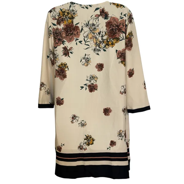ZARA Floral Cream Brown Striped Hem 3/4 Sleeve‎ Shift Mini Dress NWT $70 Medium - Image 8