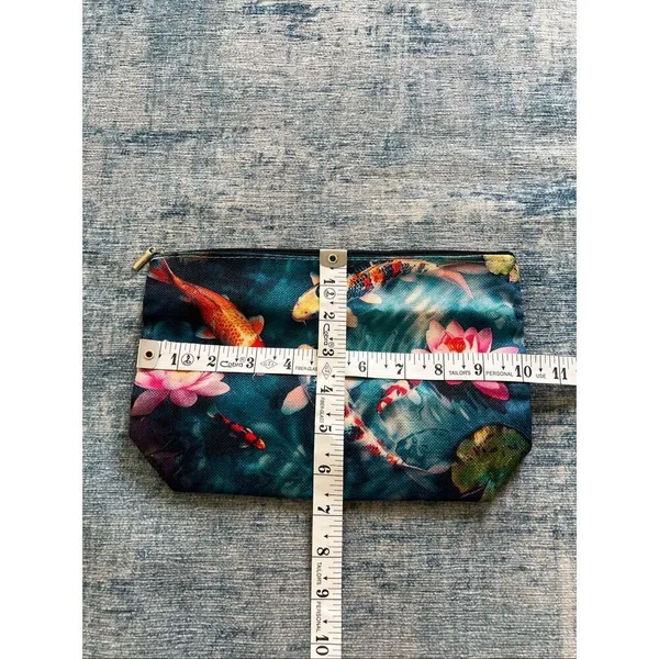 Japanese Koi Fish Flower Cotton Canvas Small Makeup Bag Travel Toiletry Pouch - Image 4