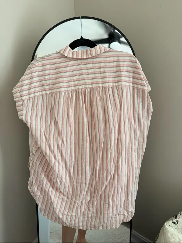 Madewell Pink and White Striped Short-Sleeve Button-Down Shirt Oversized - Image 4