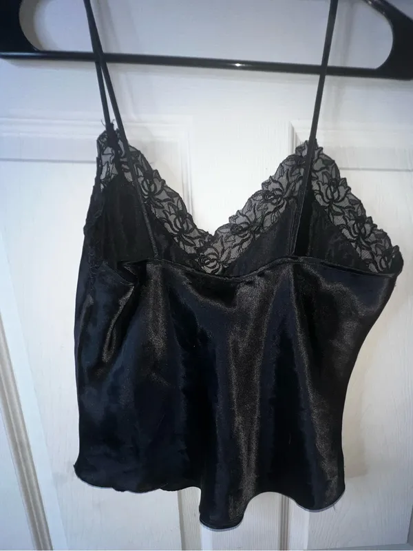 Victoria's Secret Vintage Gold Label Black Satin Lace-Trim Cami Size Small - Image 2
