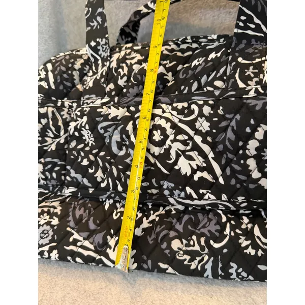 Vera Bradley Quilted Cotton Paisley Handbag Black White Grey Zip Satchel Bag - Image 7