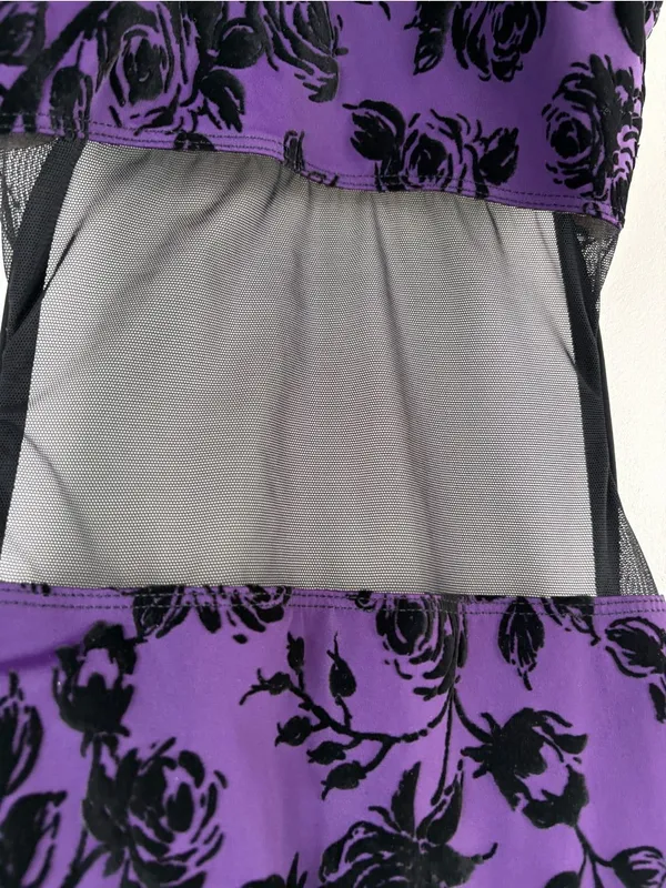 Kandi Kouture Black & Purple Floral Velvet Mesh Leotard Size AXS - Image 2