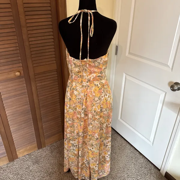 En Saison Kasey Yellow Floral Halter Maxi Dress Large Boho Beach Cowgirl - Image 3