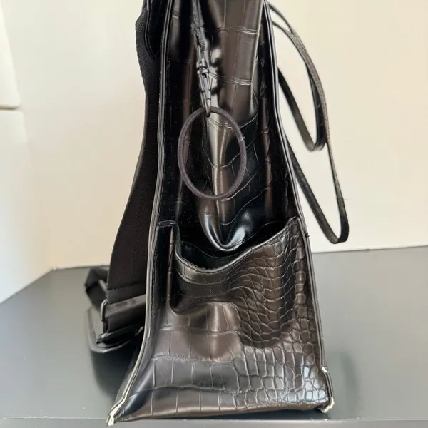 BEIS Large Work Tote Black Crocodile 14.5” x 11” Vegan Leather Zip Closure - Image 7