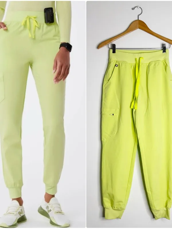 FIGS Zamora High Waisted Jogger Scrub Pants XS Petite Neon Green - Image 2