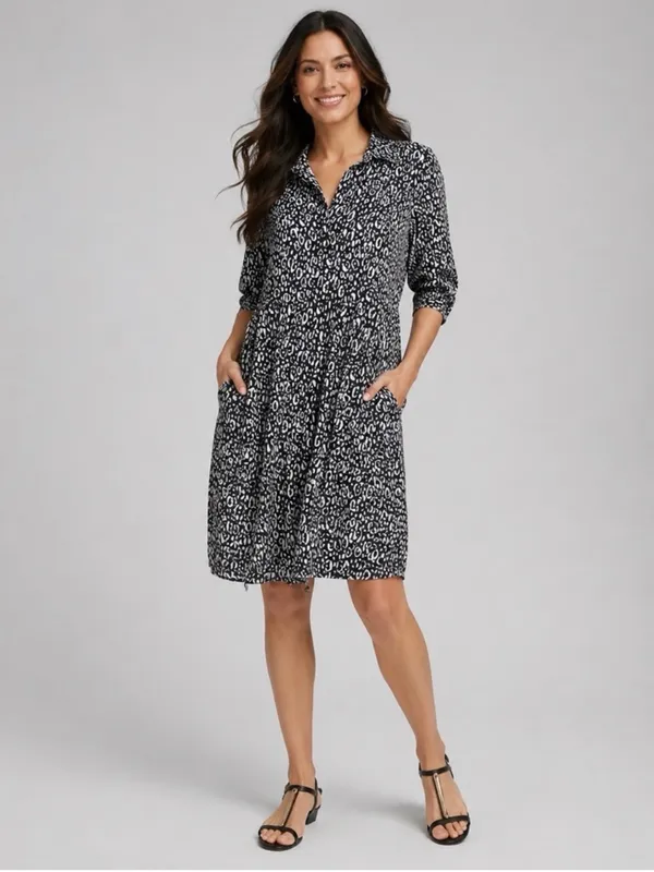 Chico's Zenergy Neema Bungee Hem Shirt Dress Animal Print Pockets Size Small - Image 2