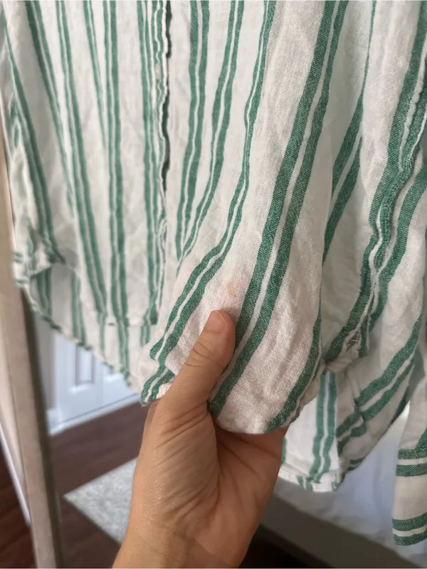 RAILS Green And White Striped Button Down Linen Blend Blouse Size Medium - Image 2