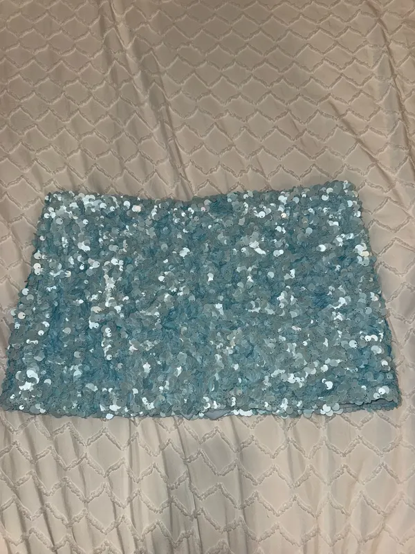 Edikted Light Blue Sequin Skirt w/ Built in Shorts - Image 2