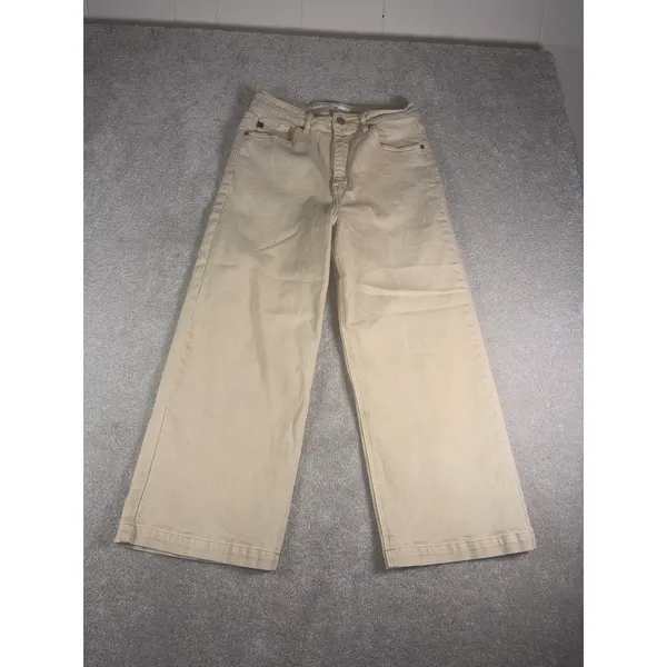 kancan wide leg crop jeans tan size 6 - Image 3