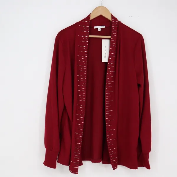Notations Cardigan Womens 1X Wine Red Studded Open Front NEW - Image 2