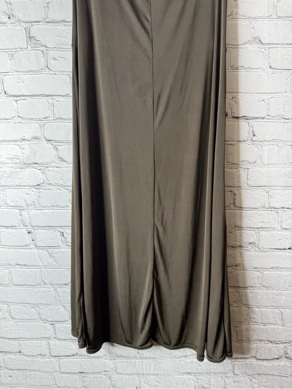 Free people dark green olive Drawstring Waist Maxi Skirt slinky ruched medium - Image 7