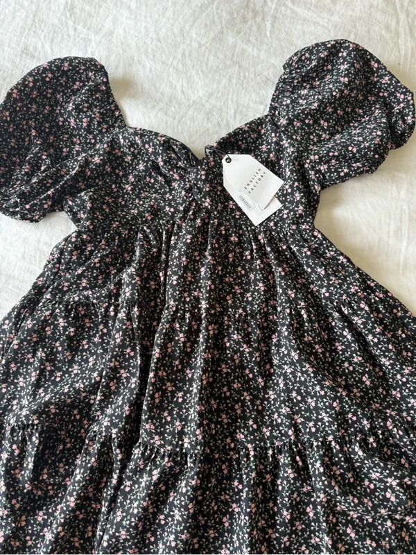 English Factory NWT Black Floral Puff-Sleeve Dress with Pink Flowers - Image 2