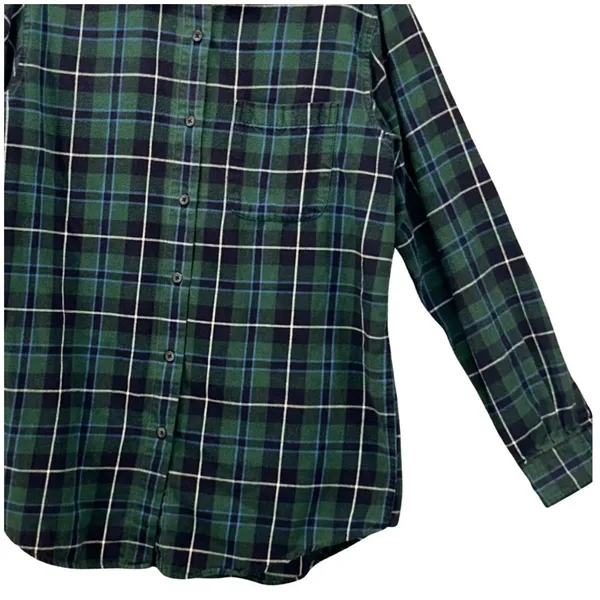 Eddie Bauer Flannel Button Up Shirt Green Medium‎ - Image 4