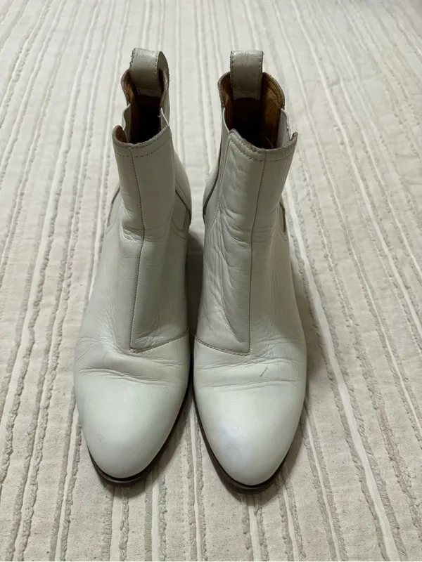 rag & bone White Leather Chelsea Booties with Stacked Heel Size 37 - Image 3