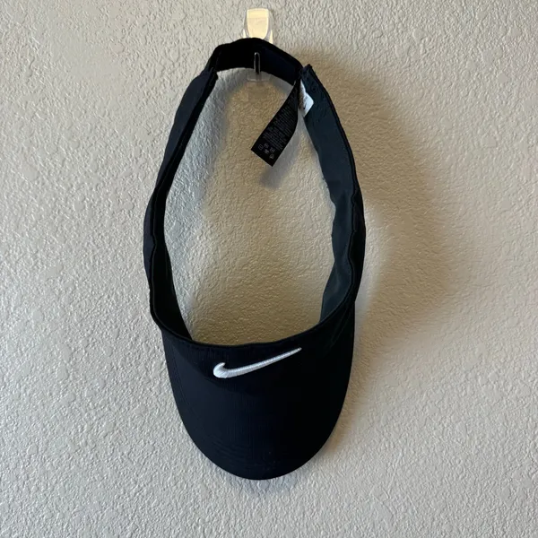 Nike Dri-FIT Black White Swoosh Adjustable Visor Hat One Size - Image 3