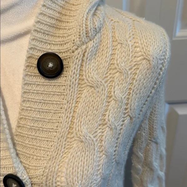Aeropostale Large Vintage Y2K Cream Hooded‎ Ramie-Blend Knit Cardigan Sweater - Image 2