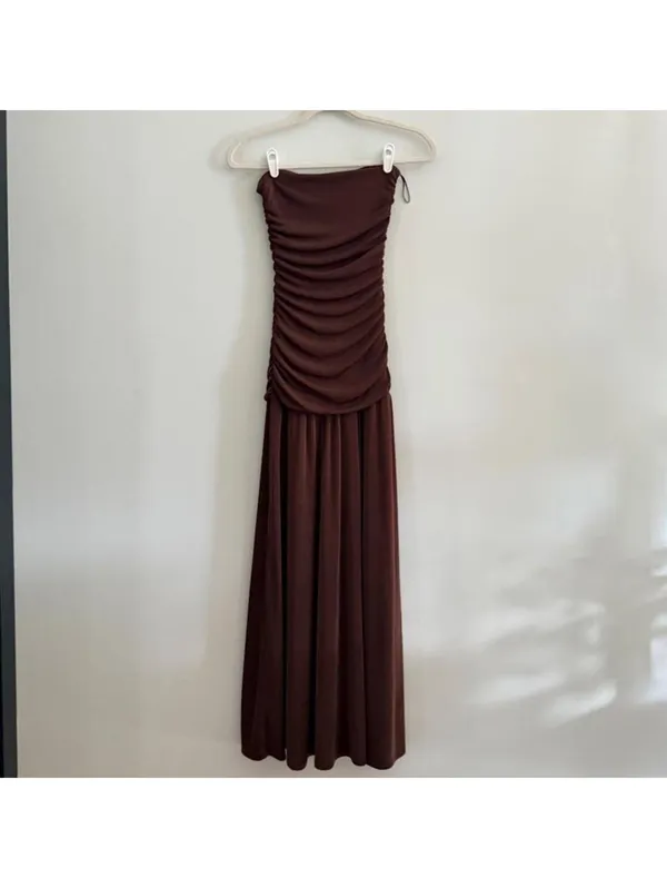 Line + Dot Bri Brown Strapless Draped Maxi Dress - Image 3