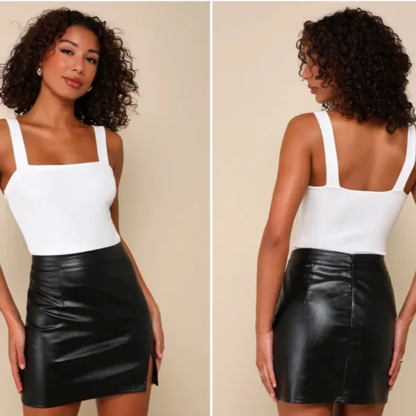 LULU's Sexy Chic Party Night Out Date Out Vegan Leather Mini Skirt - Image 2