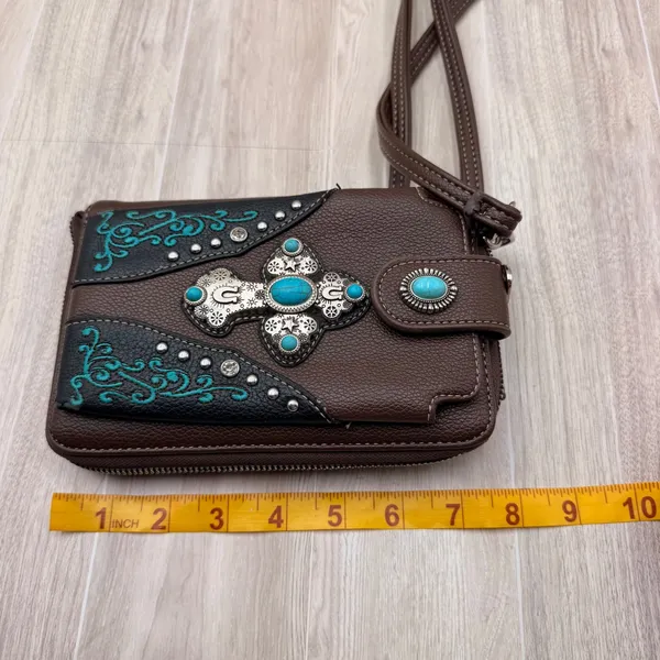 Montana West Crossbody Wallet Bag Womens OS Brown Excellent Turquoise Western - Image 5