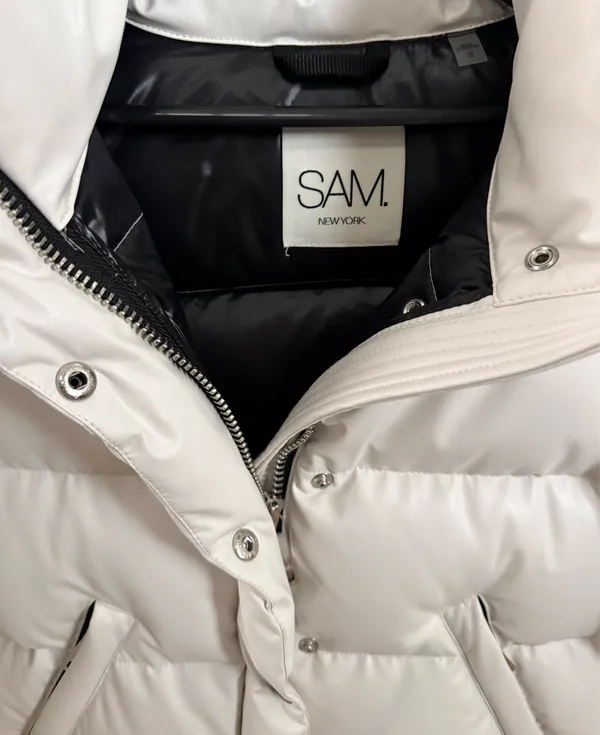 SAM. Vegan Leather White Quilted Puffer Jacket with High Collar - Image 10