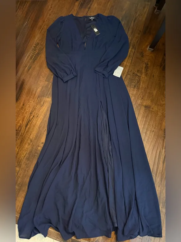 NWT Lulus My Whole Heart Dark Navy Blue Long Sleeve Maxi Dress Size Medium - Image 3