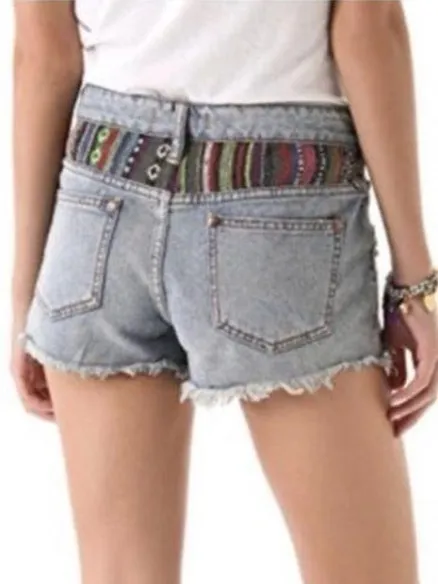 Free People Aztec Embroidered Cut Off Distressed Denim Shorts Size 31 - Image 3
