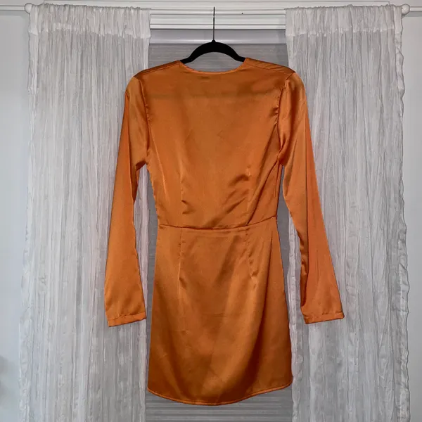 Orange Satin Twist Front Mini Dress - Image 2