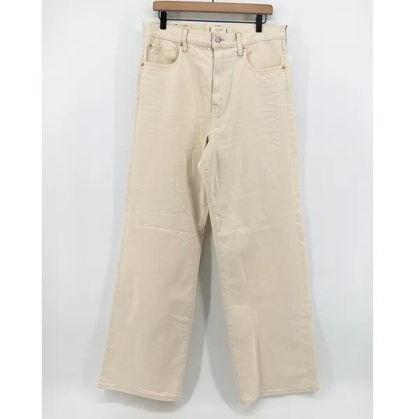 AE77 Stovepipe Selvedge Jeans Women 14 Regular Cream NWT Organic Cotton Straight - Image 4