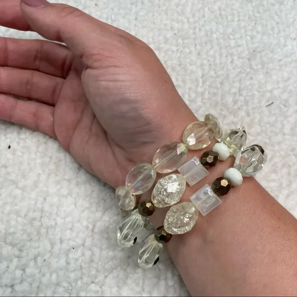 White Fox Clear Rainbow Elastic Beaded Bracelets - Set of 3 - Image 3