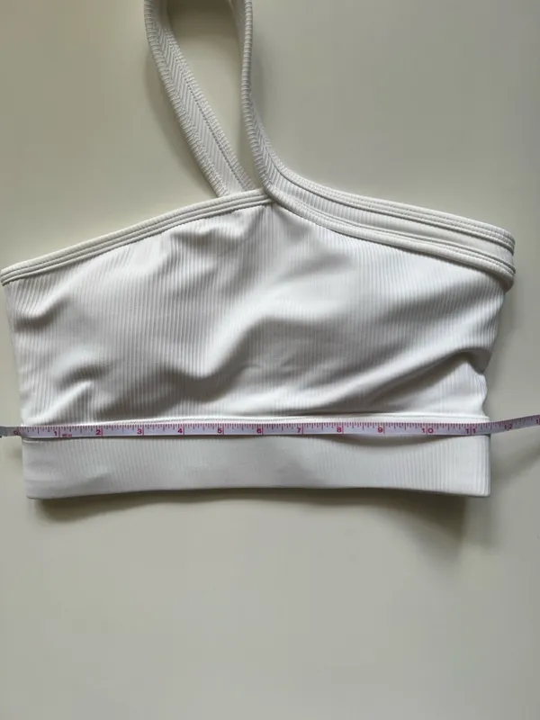 One Shoulder White Ribbed Seamless Crop Top Sculpting Minimalist Athleisure XS/S - Image 8