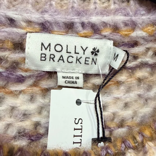 Molly Bracken Womens Striped Chunky Knit Wool Blend Sweater Purple Yellow M - Image 5