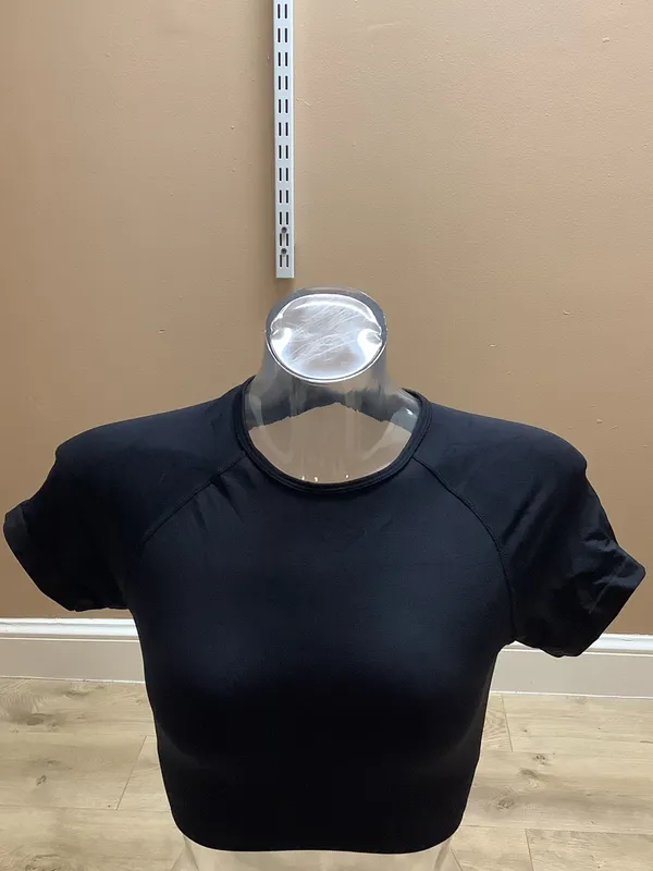 H&M Black Size Medium Fitted Short Sleeve Open Back Crop Top. Preloved - Image 3