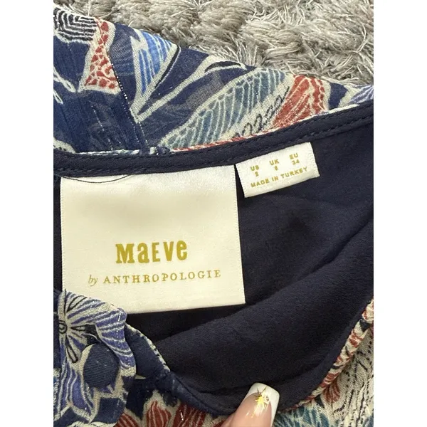 Maeve Anthropologie Womens Size 2 Blue Floral Off Shoulder Ruffle Blouse Top - Image 8