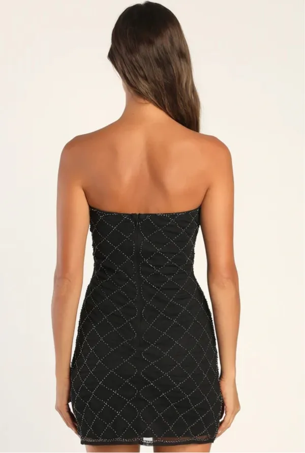 NWT Lulus Soiree Sparkles Black Beaded Strapless Mini Dress - Image 4