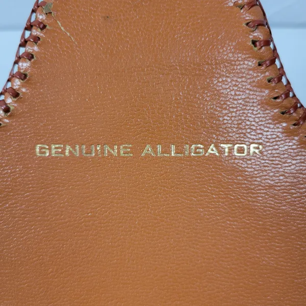 Vintage Womens Genuine Alligator Skin Leather Clutch Purse Cognac Brown Handmade - Image 2