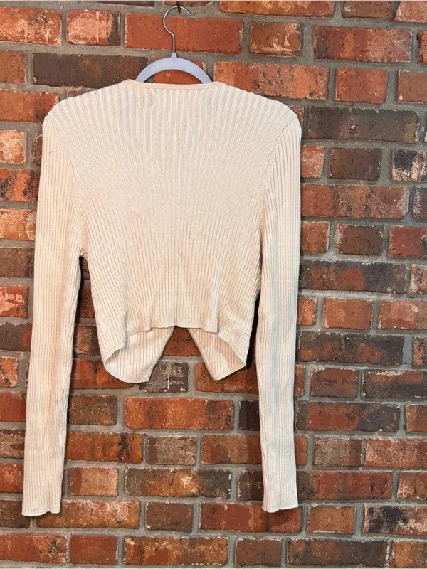 Silence + noise womens Janelle ribbed cropped cardigan sweater cream L - Image 5