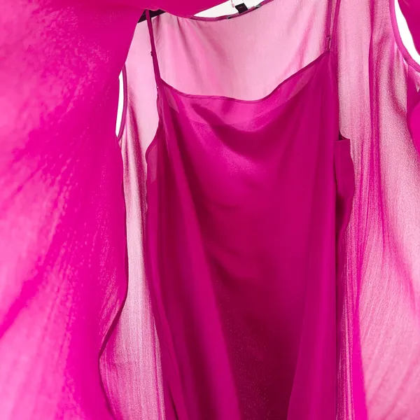 Eileen Fisher Sheer Silk Georgette Boat Neck Sleeveless Midi Dress Sangria L NWT - Image 9