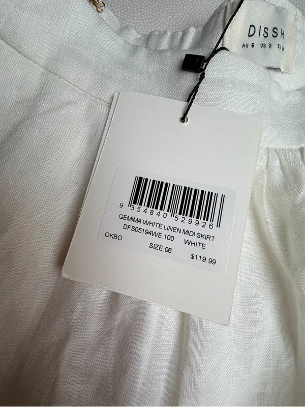 Dissh Gemima White 100% Linen Maxi Skirt Size US 2 NWT Lined A-Line Coastal - Image 5