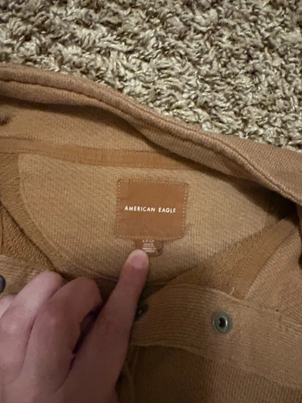 American Eagle Crop Henley Top Small Brown Textured Cotton Long Sleeve Snaps - Image 3
