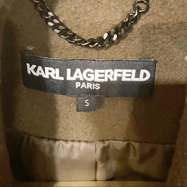 Karl Lagerfeld Small Green Brown Double Breasted Wool‎ Blend Pea Coat - Image 2