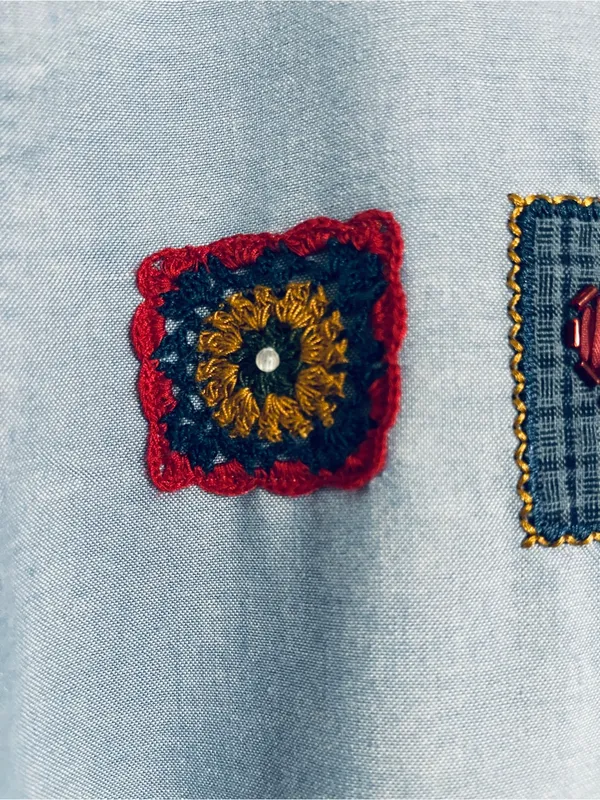 Vtg Koret City Blues Chambray Shirt 18W Embroidery Beads Crochet 90’s Teacher - Image 8