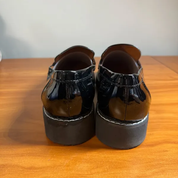 Franco Sarto Cassandra Black Patent Faux Leather Penny Loafer Chunky Lug Slip On - Image 4