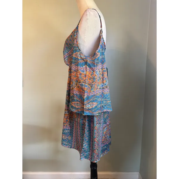 Earthbound Trading Paisley romper Blue Orange Pink Large boho floral whimsigoth - Image 4