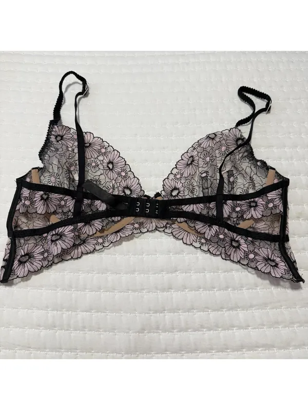 For Love and Lemons Coco Bra Unlined Floral Lace Black/Pink Bones Side Sz XL - Image 4