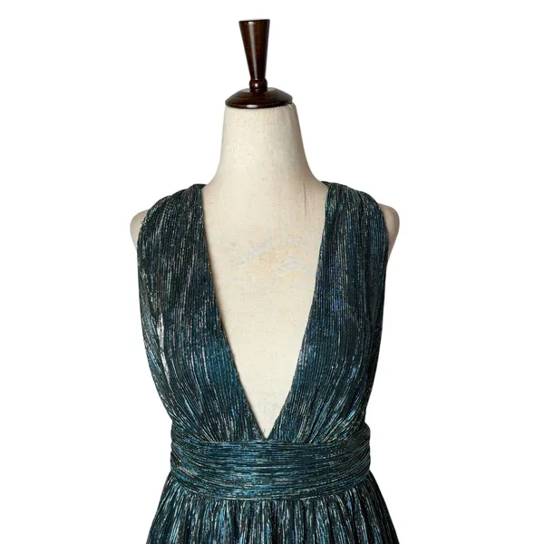 Lulus Ailey Skater Dress Women Small Teal Blue Gold Metallic Mini Party Prom - Image 4