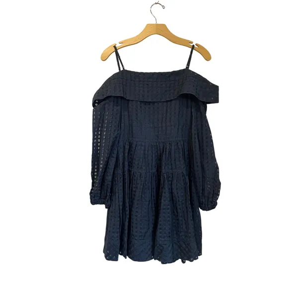 Jonathan Simkhai Navy‎ Blue Fit & Flare Dress Side Zip Size M Mini - Image 3