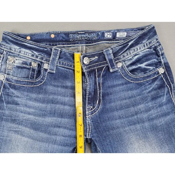 Miss‎ Me Womens Mid Rise Boot Jeans 29x28.5 Rhinestone Embroidery Denim Cross - Image 9