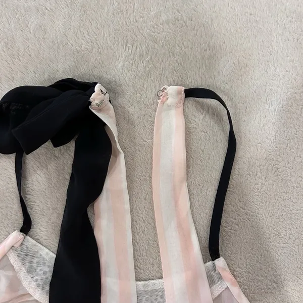 PINK - Victoria's Secret Women’s L Pink White Stripe Halter Chemise - Image 4